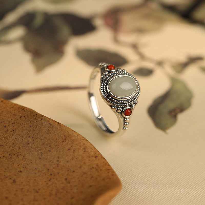 Tibetan Ring 925 Sterling Silver South Red Agate Vintage Jewelry - Lunaria