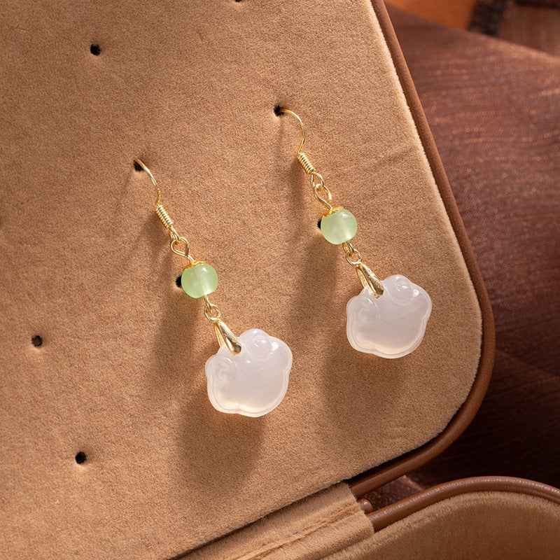 Peace Lock Ear Hooks Retro Hetian Jade Earrings Chinese Style Simple Earrings - Lunaria