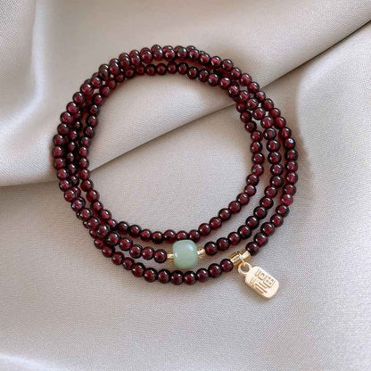 Natural Red Pomegranate Crystal Chinese bracelet Hetian jade lucky bracelet multi-circle - Lunaria