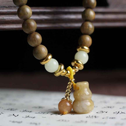 Green Sandalwood Beads DIY Gold Jade Gourd Bracelet Retro Buddhist Stone - Lunaria