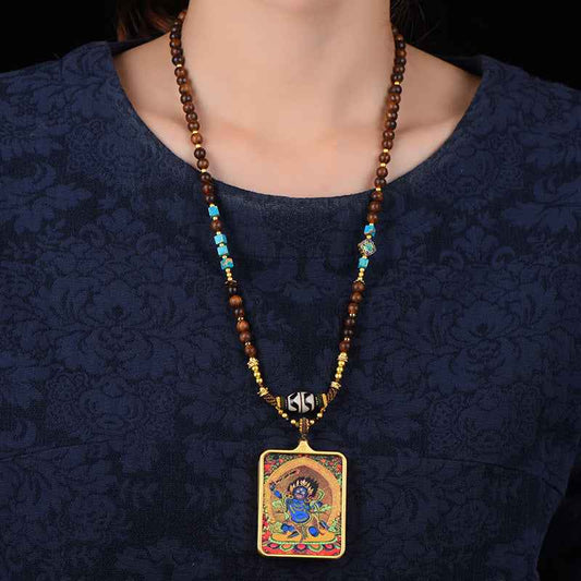 Tibetan Dzi Bead Necklace Thangka Pendant Zakiram Necklace - Lunaria