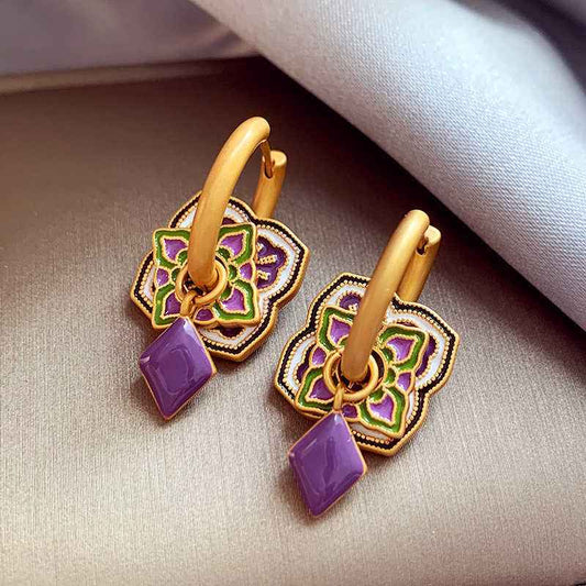 Chinese Style Modern Retro Colored Enamel Flower Ear Clip Earrings - Lunaria