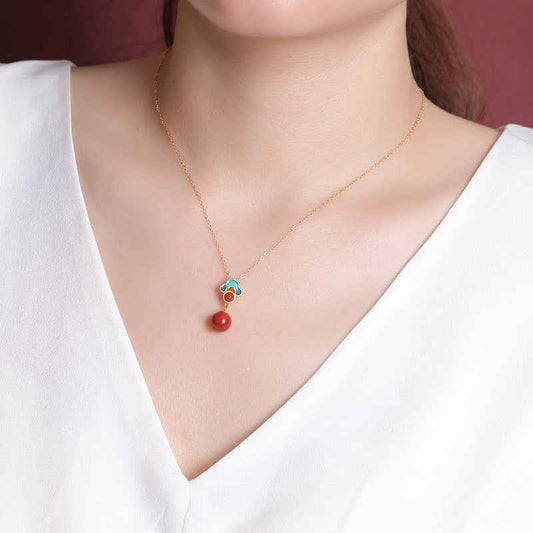 Vintage Auspicious Cloud Necklace Cinnabar Pendant Clavicle Chain - Lunaria