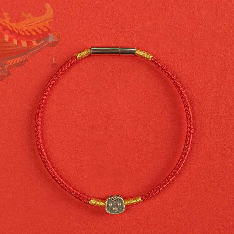Hand-woven Chinese Zodiac Bracelet 925 Silver Lucky Birth Year Protection Red Rope - Lunaria