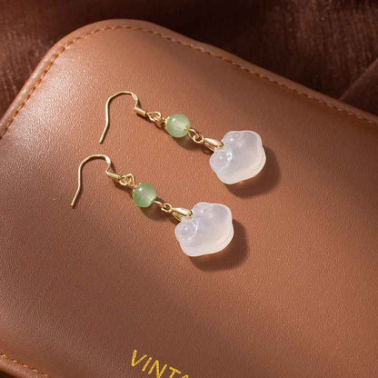 Peace Lock Ear Hooks Retro Hetian Jade Earrings Chinese Style Simple Earrings - Lunaria