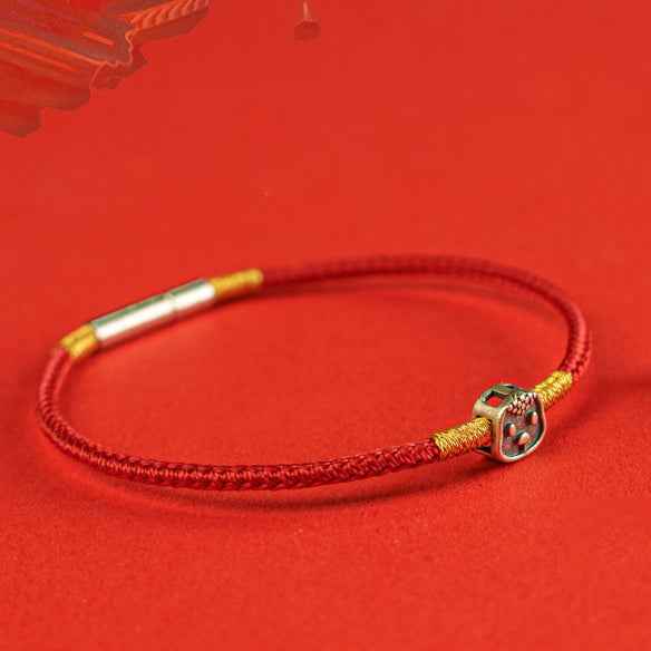 Hand-woven Chinese Zodiac Bracelet 925 Silver Lucky Birth Year Protection Red Rope - Lunaria