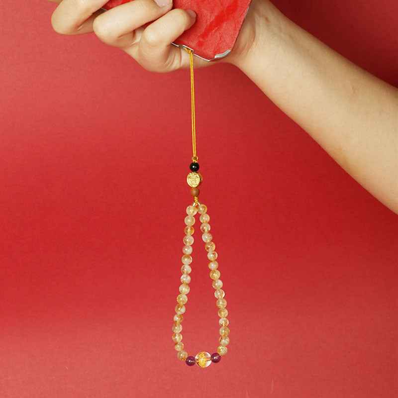 Citrine Om Mani Padme Hum Pendant Amethyst Key Pendant Crystal Phone Chain - Lunaria