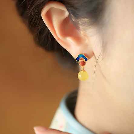 925 Silver Lucy Ruyi Earrings Enamel Retro Drop Earrings - Lunaria