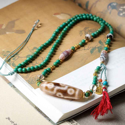 Hand-woven Turquoise Beads Rope Necklace Dzi Tibetan Necklace - Lunaria