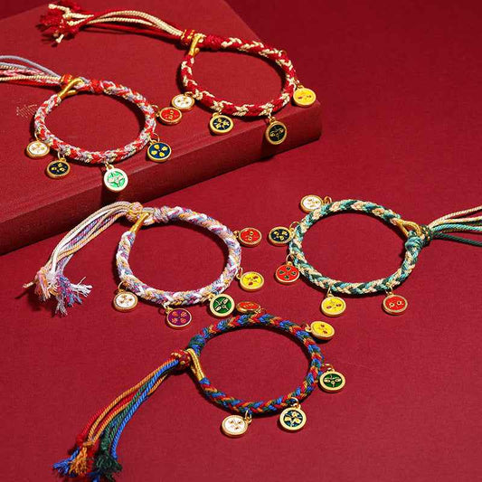 Tibetan Five God of Wealth Bracelet Zhajiram Thangka Hand-woven Rope - Lunaria