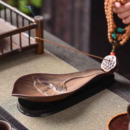 Lotus Pod Zen Healing Brown Ceramic Stick Incense Burner Decoration - Lunaria
