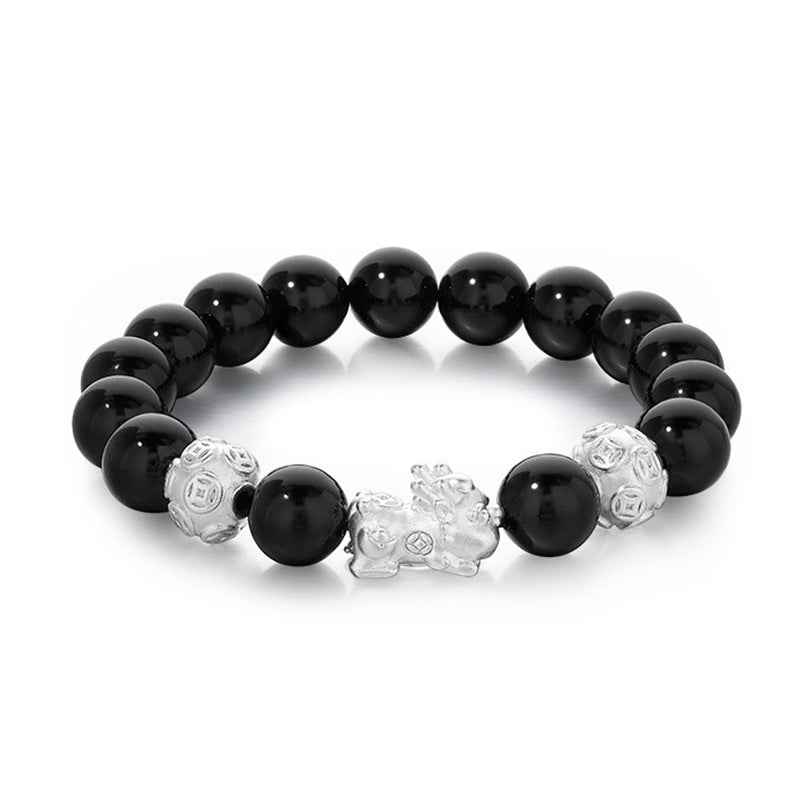 Silver Pixiu Obsidian Bracelet Cat's Eye Stone Couple Bracelet Valentine's Day Gift - Lunaria