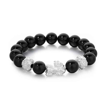 Silver Pixiu Obsidian Bracelet Cat's Eye Stone Couple Bracelet Valentine's Day Gift - Lunaria
