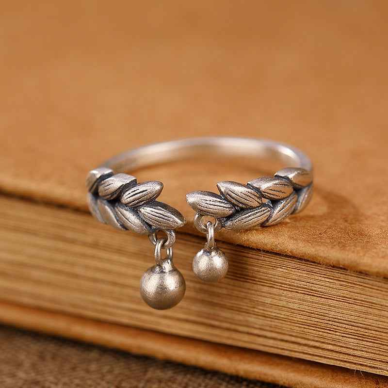 Vintage Silver Wheat Ear Bell Ring Adjustable Blessing Ring - Lunaria