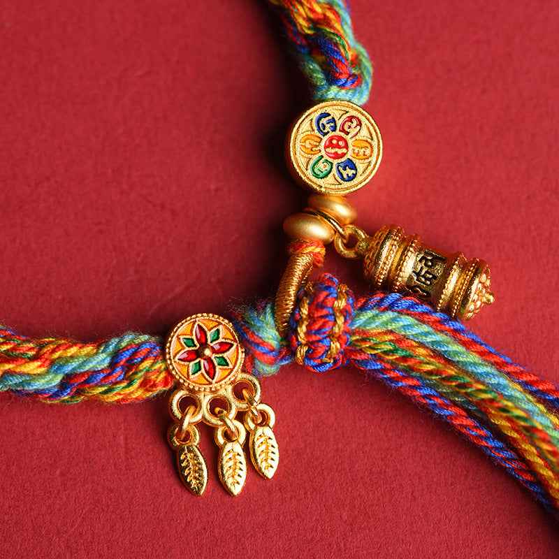 Tibetan Om Mani Padme Hum Dreamcatcher Luck Reincarnation Knot String Bracelet - Lunaria