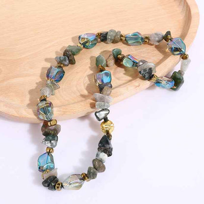 Vintage Natural Stone Agate Crystal Beaded Necklace Clavicle Chain - Lunaria