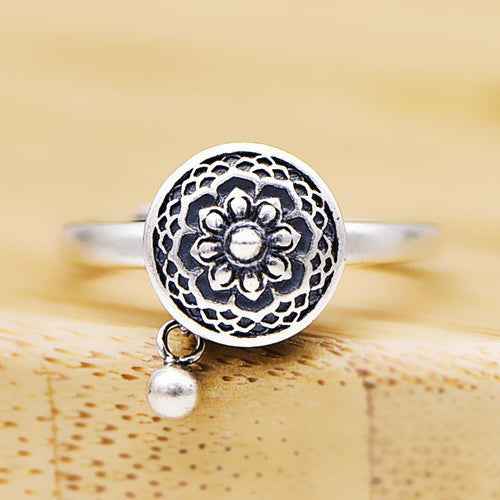 Om Mani Padme Hum Prayer Wheel Ring Open Finger Ring Vintage Lotus Rotating Ring - Lunaria