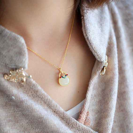 Hetian Jade Necklace Clavicle Chain Chinese Style Money Bag Jade Pendant - Lunaria