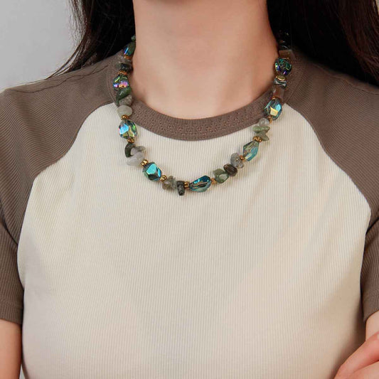 Vintage Natural Stone Agate Crystal Beaded Necklace Clavicle Chain - Lunaria