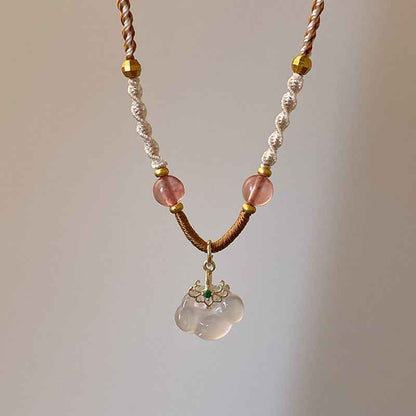 Natural Jade Peace Lock Pendant Necklace Hand-woven Clavicle Chain - Lunaria
