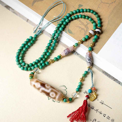 Hand-woven Turquoise Beads Rope Necklace Dzi Tibetan Necklace - Lunaria