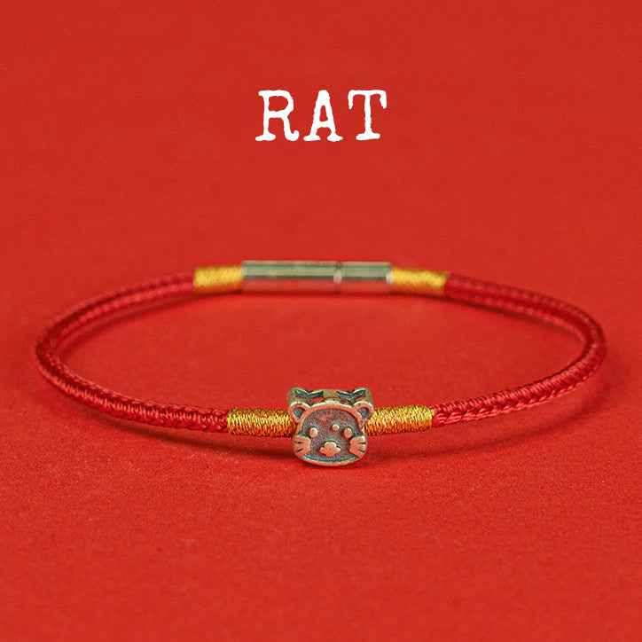 Hand-woven Chinese Zodiac Bracelet 925 Silver Lucky Birth Year Protection Red Rope - Lunaria