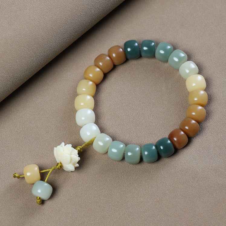 White Jade Bodhi Multi-treasure Bracelet Lotus Pendant Play Bracelet Buddhist Beads - Lunaria