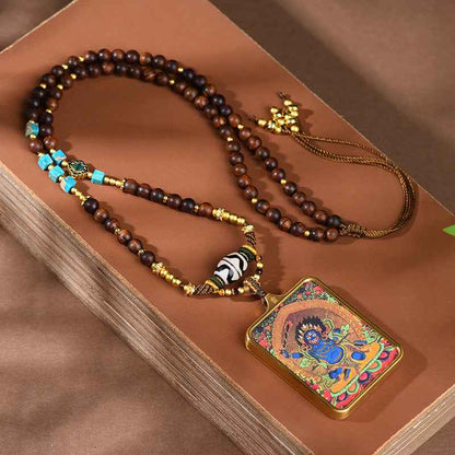 Tibetan Dzi Bead Necklace Thangka Pendant Zakiram Necklace - Lunaria