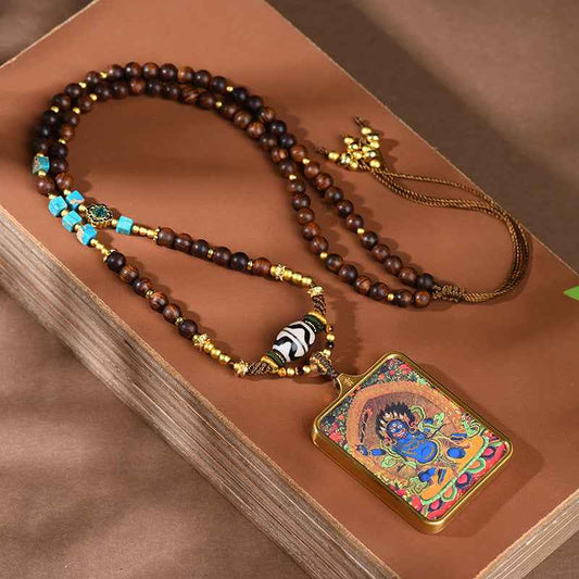 Tibetan Dzi Bead Necklace Thangka Pendant Zakiram Necklace - Lunaria