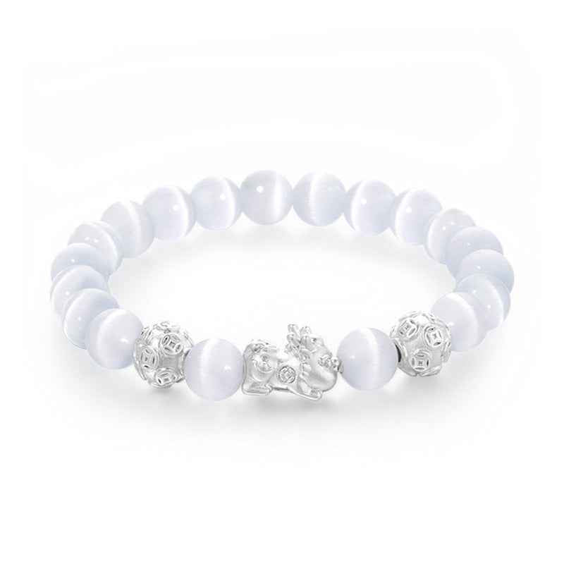 Silver Pixiu Obsidian Bracelet Cat's Eye Stone Couple Bracelet Valentine's Day Gift - Lunaria