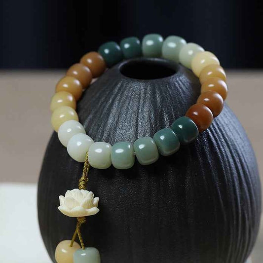 White Jade Bodhi Multi-treasure Bracelet Lotus Pendant Play Bracelet Buddhist Beads - Lunaria