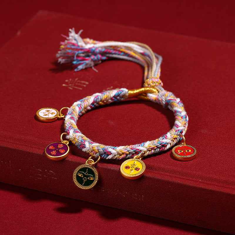 Tibetan Five God of Wealth Bracelet Zhajiram Thangka Hand-woven Rope - Lunaria