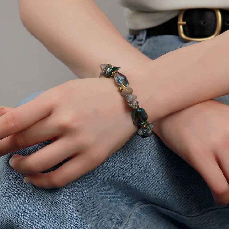 Vintage Natural Stone Agate Crystal Beaded Bracelet Irregular Stone - Lunaria