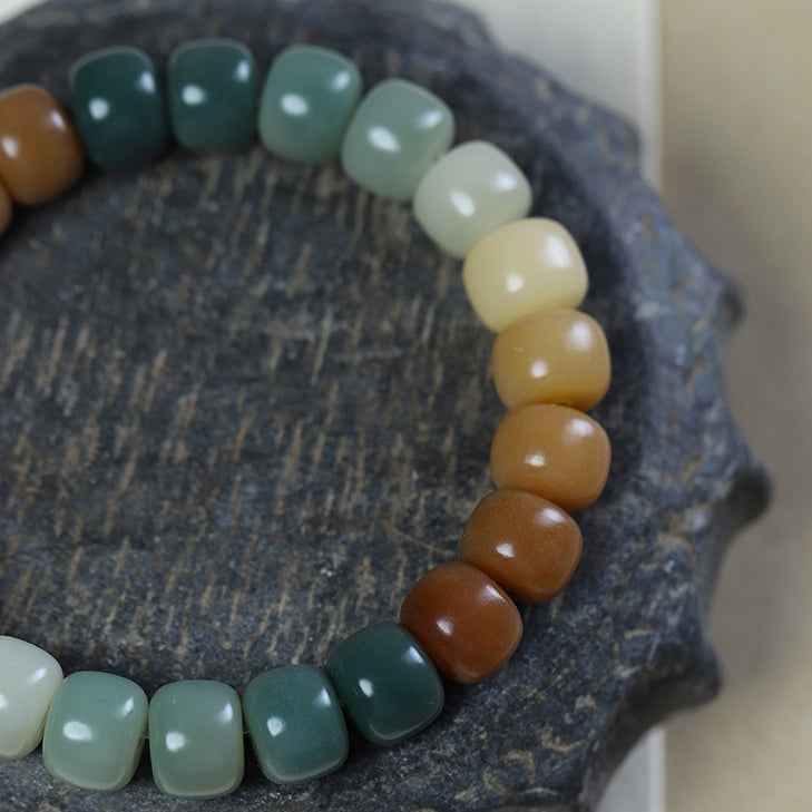 White Jade Bodhi Multi-treasure Bracelet Lotus Pendant Play Bracelet Buddhist Beads - Lunaria