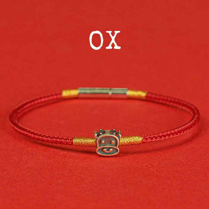 Hand-woven Chinese Zodiac Bracelet 925 Silver Lucky Birth Year Protection Red Rope - Lunaria