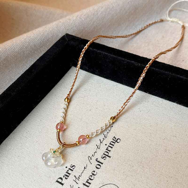Natural Jade Peace Lock Pendant Necklace Hand-woven Clavicle Chain - Lunaria