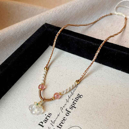 Natural Jade Peace Lock Pendant Necklace Hand-woven Clavicle Chain - Lunaria