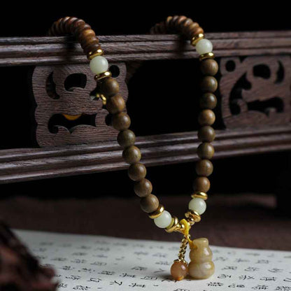 Green Sandalwood Beads DIY Gold Jade Gourd Bracelet Retro Buddhist Stone - Lunaria
