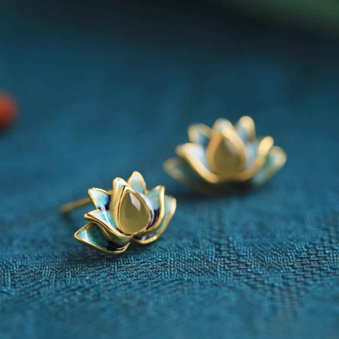 Lotus Hetian Jade Earrings Enamel Exquisite Earrings - Lunaria