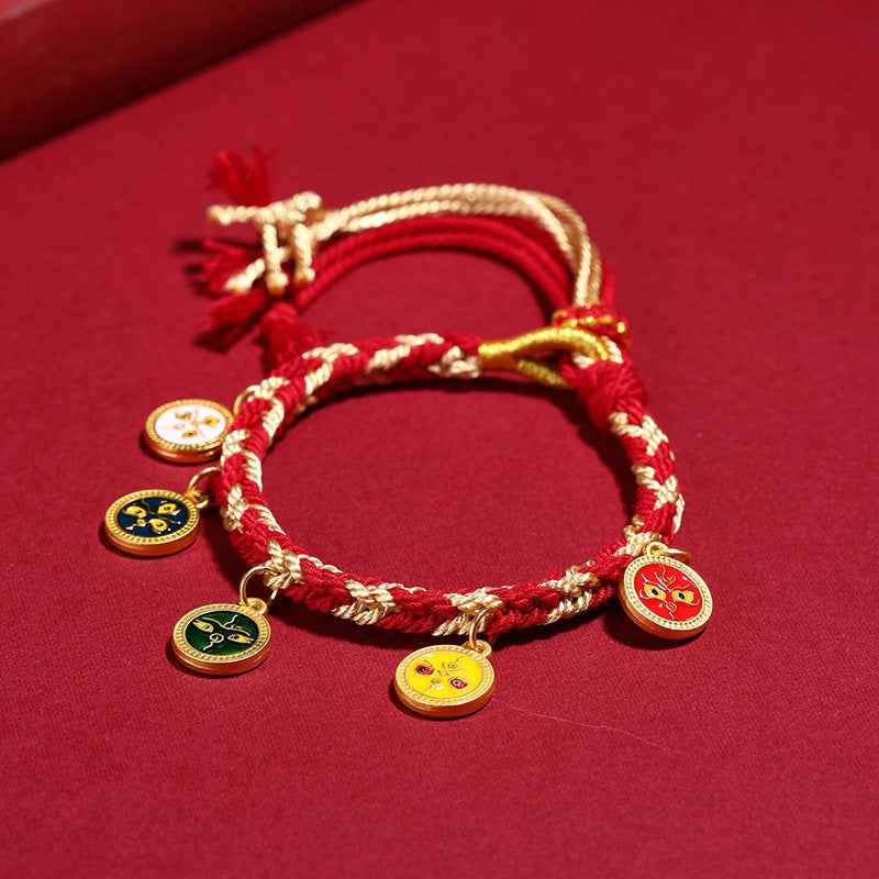 Tibetan Five God of Wealth Bracelet Zhajiram Thangka Hand-woven Rope - Lunaria