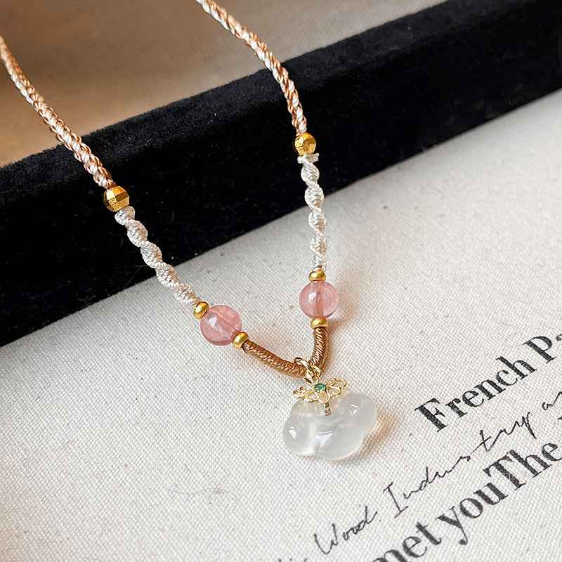 Natural Jade Peace Lock Pendant Necklace Hand-woven Clavicle Chain - Lunaria