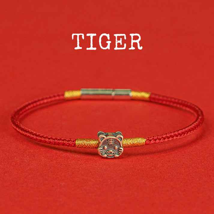 Hand-woven Chinese Zodiac Bracelet 925 Silver Lucky Birth Year Protection Red Rope - Lunaria
