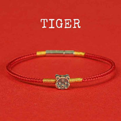 Hand-woven Chinese Zodiac Bracelet 925 Silver Lucky Birth Year Protection Red Rope - Lunaria