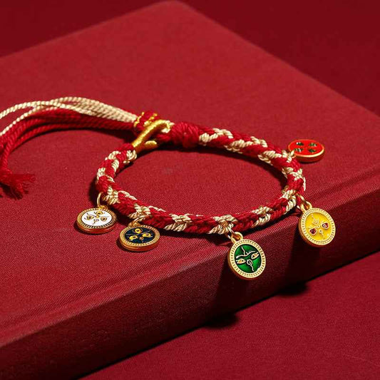Tibetan Five God of Wealth Bracelet Zhajiram Thangka Hand-woven Rope - Lunaria