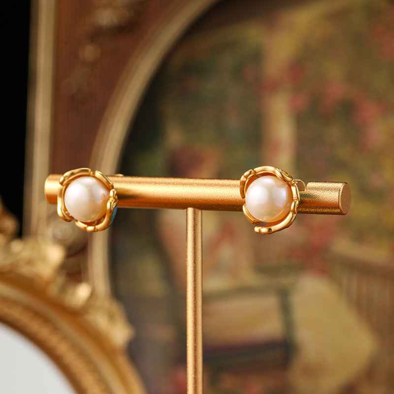 925 Silver Needle Natural Freshwater Pearl Earrings Vintage Enamel Earrings - Lunaria