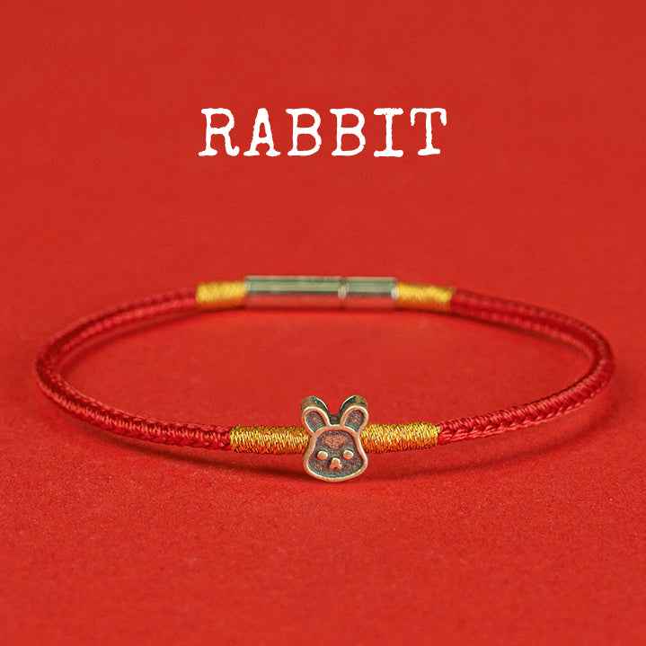 Hand-woven Chinese Zodiac Bracelet 925 Silver Lucky Birth Year Protection Red Rope - Lunaria