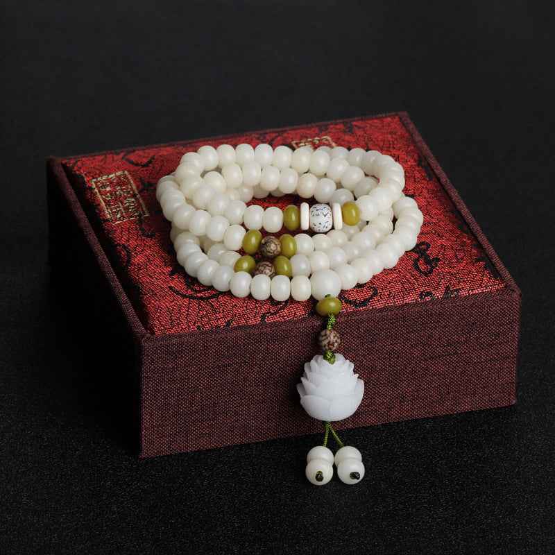 White Jade Bodhi Lotus Mala Harmony Necklace Bracelet - Lunaria