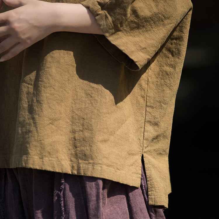 Causal Half Sleeve Ramie Linen Cotton T-shirt Tee Women Top