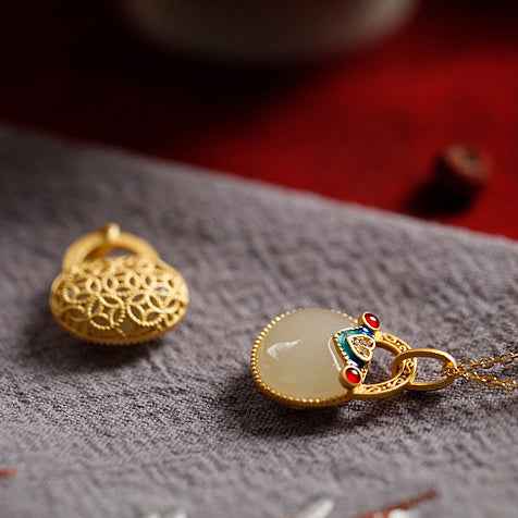 Hetian Jade Necklace Clavicle Chain Chinese Style Money Bag Jade Pendant - Lunaria