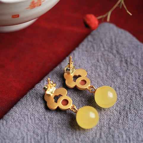 925 Silver Lucy Ruyi Earrings Enamel Retro Drop Earrings - Lunaria